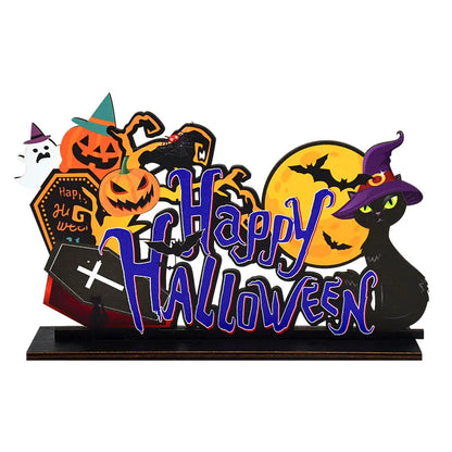 Halloween Wooden Pendant Ornaments — Pumpkin, Ghost & Trick-or-Treat Door & Party Decor