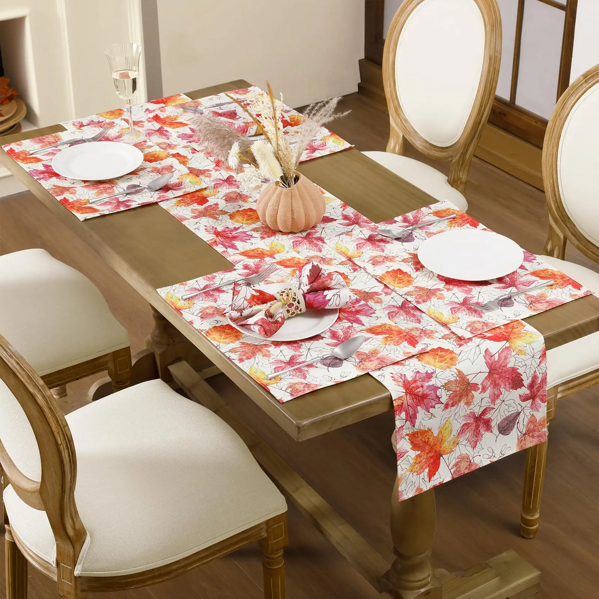 Fall Table Runner Printed Thanksgiving Maple Leaf Linen Runners, Seasonal Autumn Holiday Table Decor for Kitchen, Dining, Party
