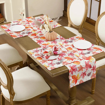 Fall Table Runner Printed Thanksgiving Maple Leaf Linen Runners, Seasonal Autumn Holiday Table Decor for Kitchen, Dining, Party