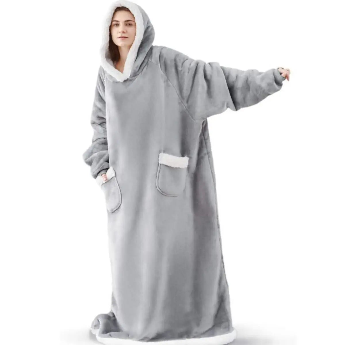Suer Long Flannel Sherpa Wearable Blanket Winter Warm Blanket with Sleeves Hoodie Sweatshirts Oversized  TV Blanket Pullover