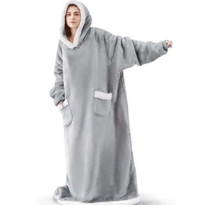 Suer Long Flannel Sherpa Wearable Blanket Winter Warm Blanket with Sleeves Hoodie Sweatshirts Oversized  TV Blanket Pullover
