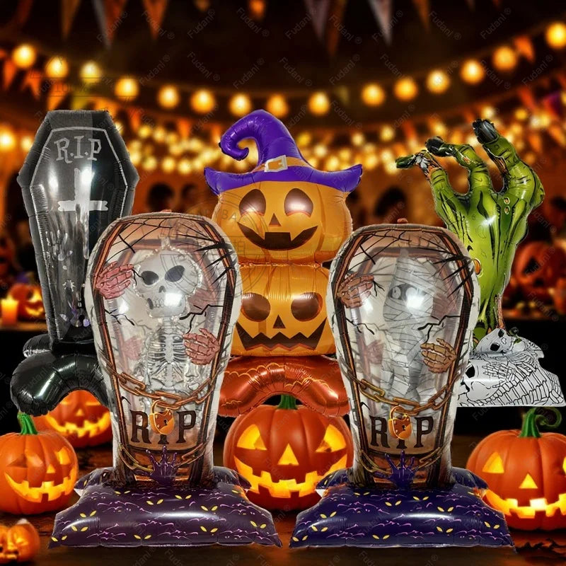 Giant Halloween Foil Standing Balloon — Ghost, Pumpkin, Skull & Haunted Castle Party Decor