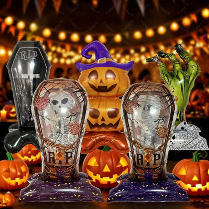 Giant Halloween Foil Standing Balloon — Ghost, Pumpkin, Skull & Haunted Castle Party Decor