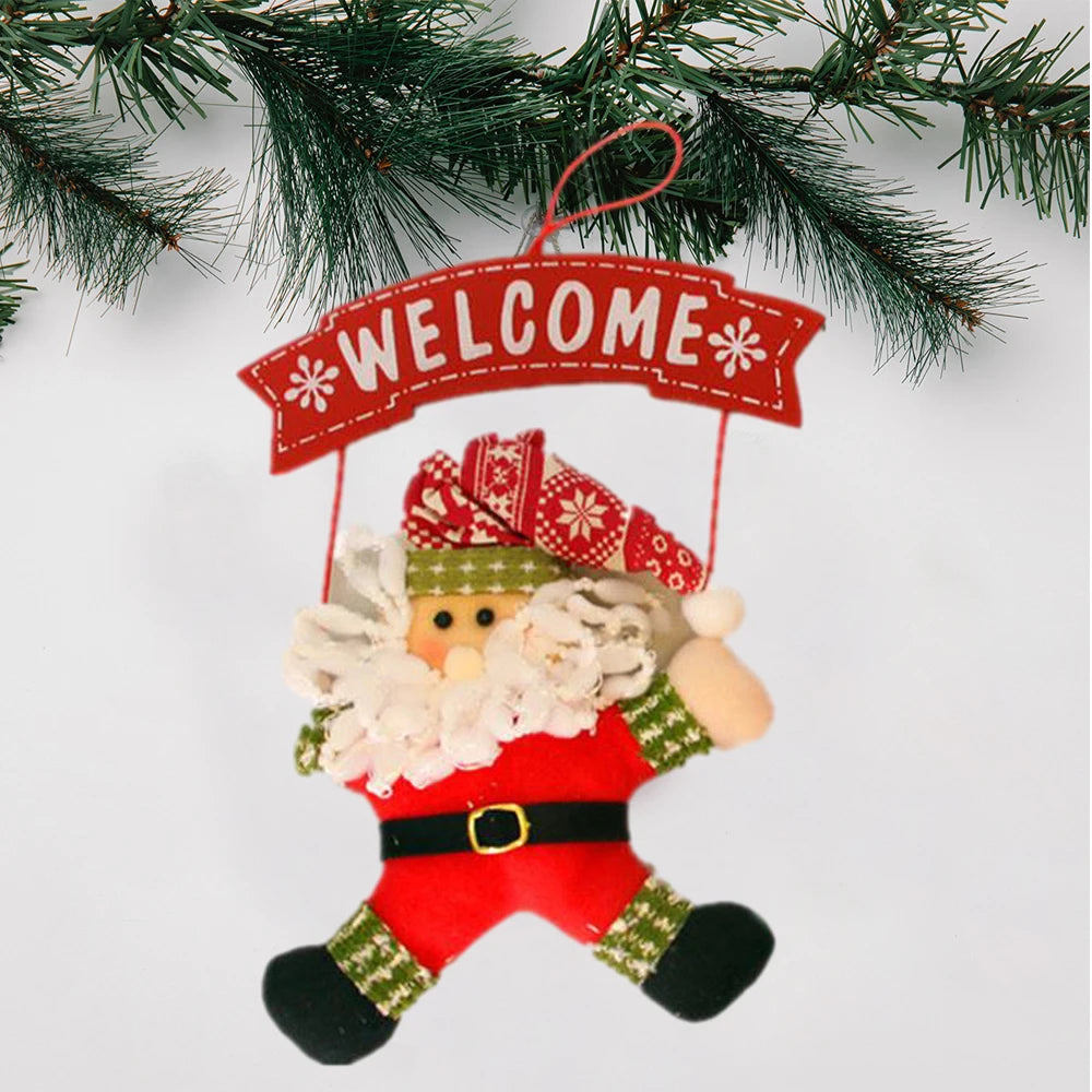 Christmas Wooden Door Hanging Sign — Santa, Snowman & Tree Drop Ornaments