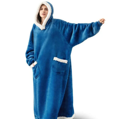 Suer Long Flannel Sherpa Wearable Blanket Winter Warm Blanket with Sleeves Hoodie Sweatshirts Oversized  TV Blanket Pullover