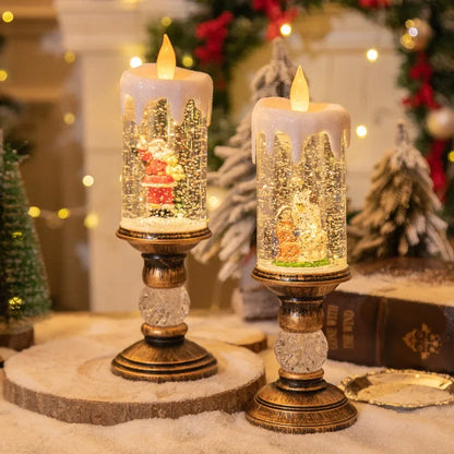 Christmas Crystal Snow LED Candle Light — Musical Drifting Snow Holiday Decor