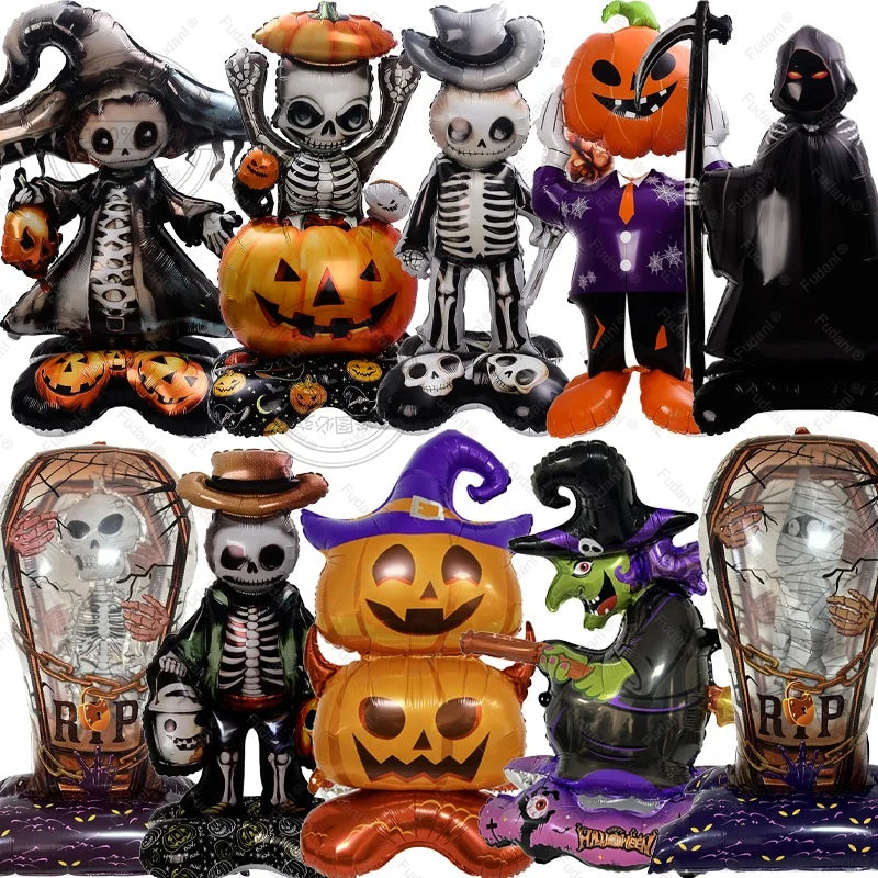 Giant Halloween Foil Standing Balloon — Ghost, Pumpkin, Skull & Haunted Castle Party Decor