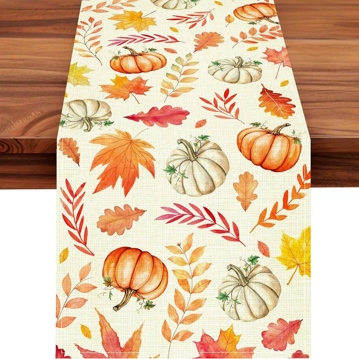 Fall Table Runner Printed Thanksgiving Maple Leaf Linen Runners, Seasonal Autumn Holiday Table Decor for Kitchen, Dining, Party