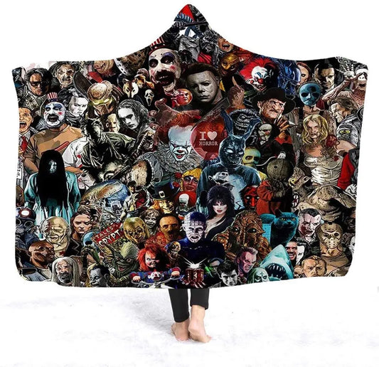 Hooded Blanket Horror Mysterious Character Hooded Blanket for Adult Gothic Sherpa Fleece Wearable Throw Blanket Microfiber