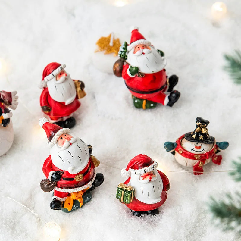 Christmas Resin Santa & Snowman Desktop Figurine – Holiday Décor & Photography Prop