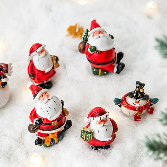Christmas Resin Santa & Snowman Desktop Figurine – Holiday Décor & Photography Prop