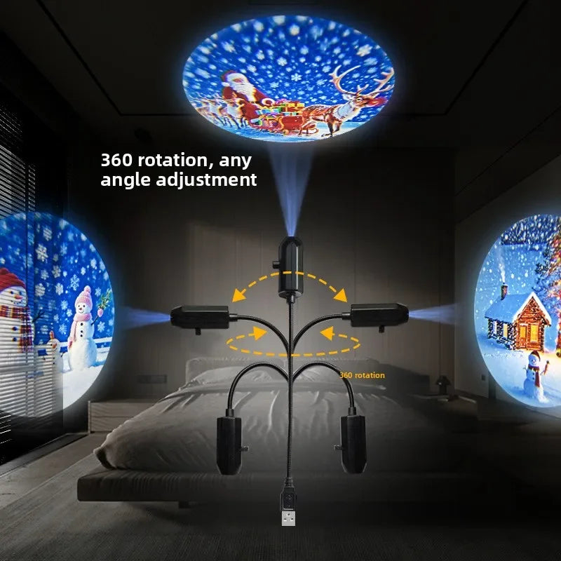 Christmas Projector Light – Glowing Santa & Snow Scene Bedroom Ornament