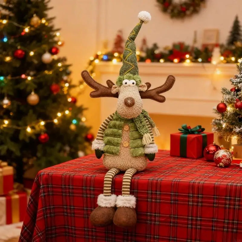 Plush Santa Hat Reindeer Doll — Christmas Tree & Shelf Decoration
