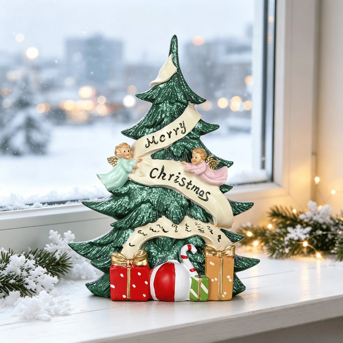 Angel Christmas Tree Resin Ornament — Elegant Holiday Figurine Decor