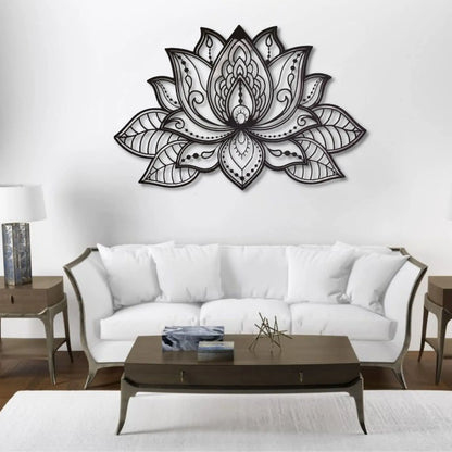 Lotus Flower Mandala Metal Wall Art — Large Black Home Decor
