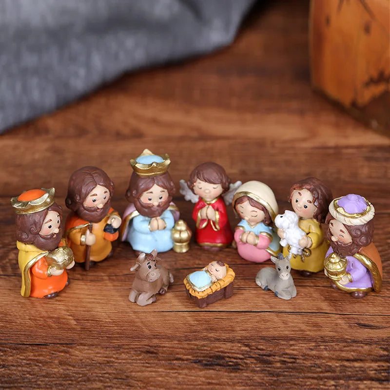 Christmas Nativity Figurine Set – Cartoon Manger Scene Characters for Holiday Décor & Gifting
