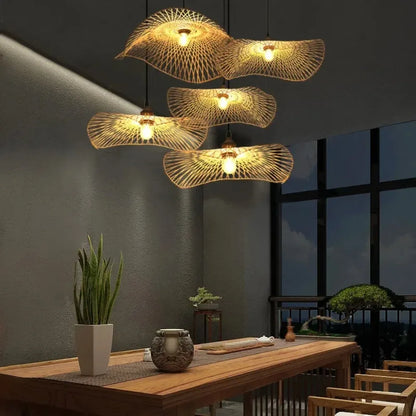 Handmade Bamboo Rattan Pendant Chandelier — Boho Vintage Ceiling Lamp