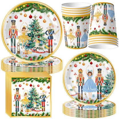 Christmas Nutcracker Theme Festival Party Decor Tableware Disposable Paper Plate Napkin Cup Kids Birthday Party Decor Supplies