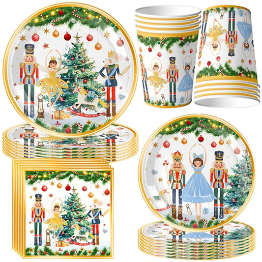 Christmas Nutcracker Theme Festival Party Decor Tableware Disposable Paper Plate Napkin Cup Kids Birthday Party Decor Supplies