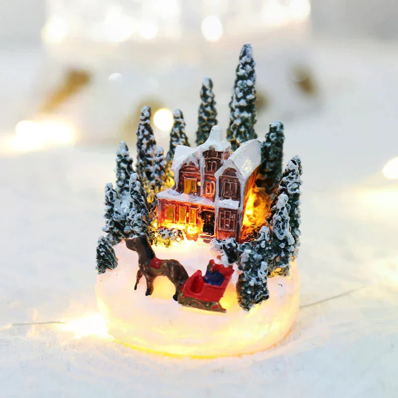 Christmas LED Resin Ornament – Santa Castle & Snow House Light-Up Figurine