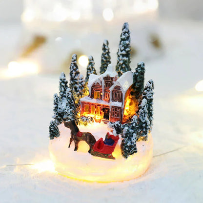 Christmas LED Resin Ornament – Santa Castle & Snow House Light-Up Figurine