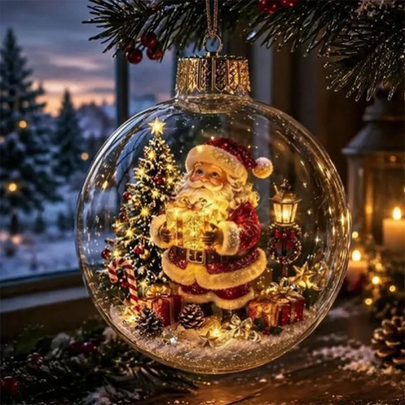 Clear Christmas Diorama Glowing Bauble Ornament — Holiday Scene Tree Decoration