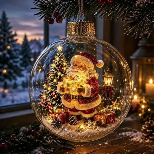 Clear Christmas Diorama Glowing Bauble Ornament — Holiday Scene Tree Decoration