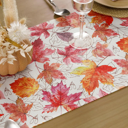 Fall Table Runner Printed Thanksgiving Maple Leaf Linen Runners, Seasonal Autumn Holiday Table Decor for Kitchen, Dining, Party