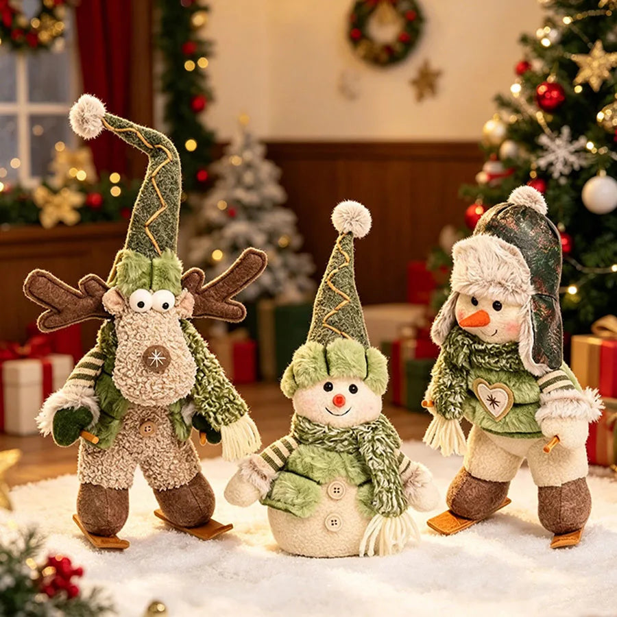 Christmas Snowman & Reindeer Scene Figurines — Holiday Shelf & Tabletop Decor