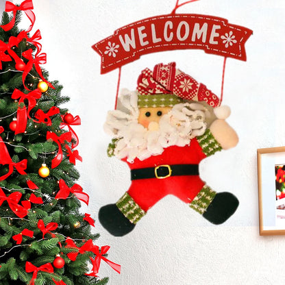 Christmas Wooden Door Hanging Sign — Santa, Snowman & Tree Drop Ornaments
