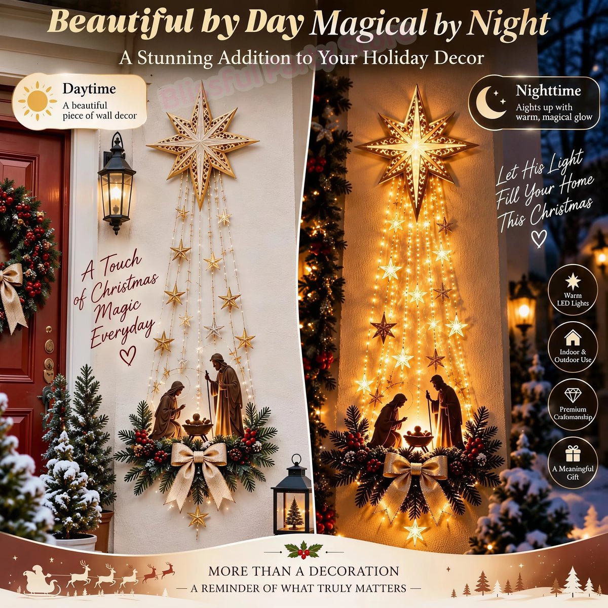 Christmas LED Glowing Wall Hanging Ornament – Lighted Holiday Scene Décor