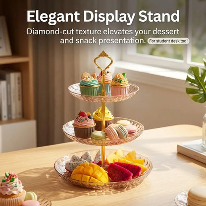 2/3 Tier Serving Tray Cake Stand Reusable Plastic Plates Serving Dishes Dessert Plate Fruit Bowl Snack Dish PET Food Tray Handle