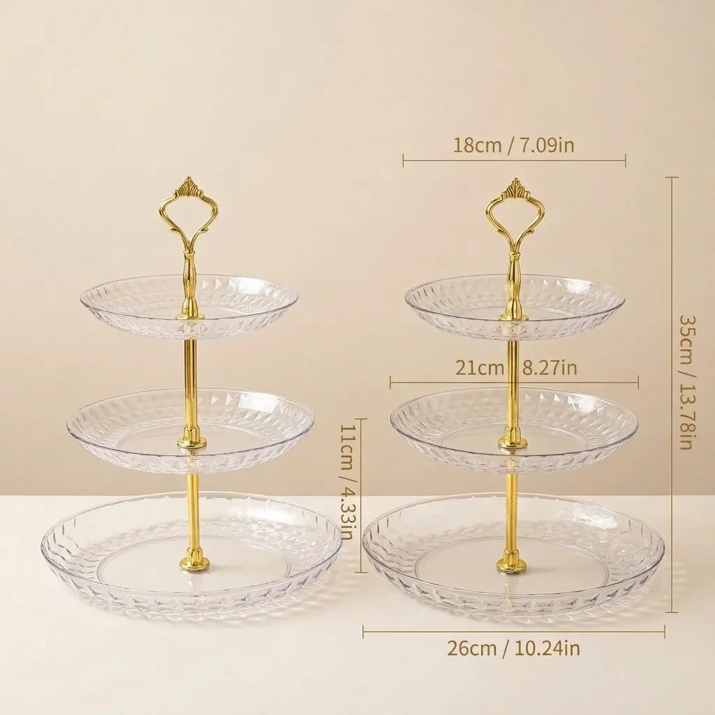 2/3 Tier Serving Tray Cake Stand Reusable Plastic Plates Serving Dishes Dessert Plate Fruit Bowl Snack Dish PET Food Tray Handle