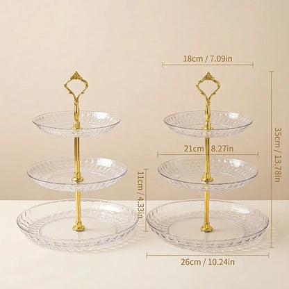 2/3 Tier Serving Tray Cake Stand Reusable Plastic Plates Serving Dishes Dessert Plate Fruit Bowl Snack Dish PET Food Tray Handle
