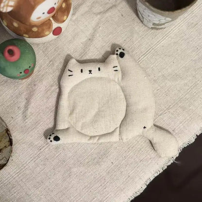 Cute Cat-Shaped Fabric Coasters — Soft Padded Linen Cup Mats for Home & Desk
