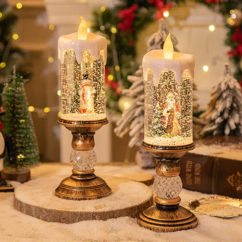 Christmas Crystal Snow LED Candle Light — Musical Drifting Snow Holiday Decor