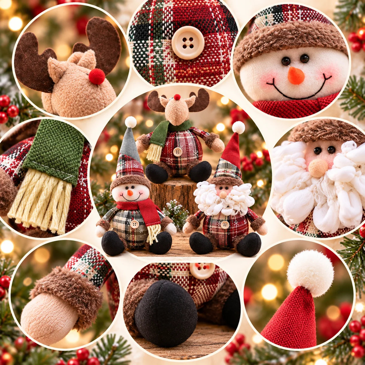 Christmas Plush Dolls – Reindeer, Santa & Snowman Holiday Character Figures