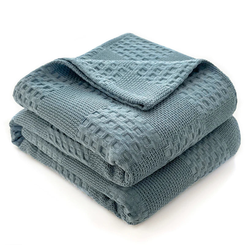 100% Cotton Waffle Throw Blanket — All-Season Sofa & Bed Cover