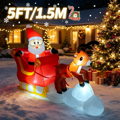 5 Ft Inflatable Santa Claus Riding Sleigh – LED Lighted Outdoor Christmas Yard Decoration