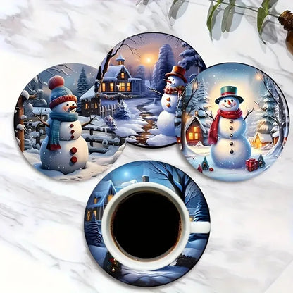 Christmas Wooden Coasters — Set of 8 Anti-Slip Festive Cup Mats for Bar & Home