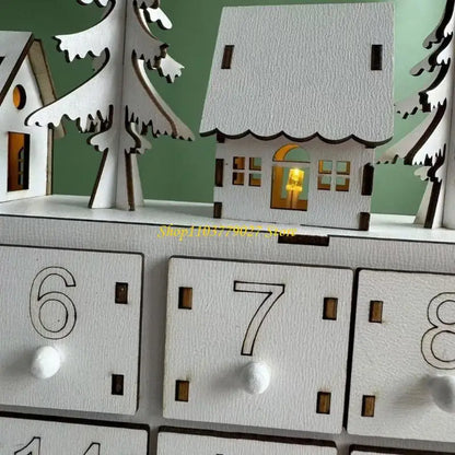 24-Day Christmas Countdown Advent Calendar with LED Lights — Wooden Snowman Decor