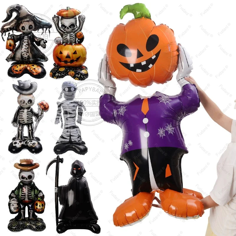 Giant Halloween Foil Standing Balloon — Ghost, Pumpkin, Skull & Haunted Castle Party Decor