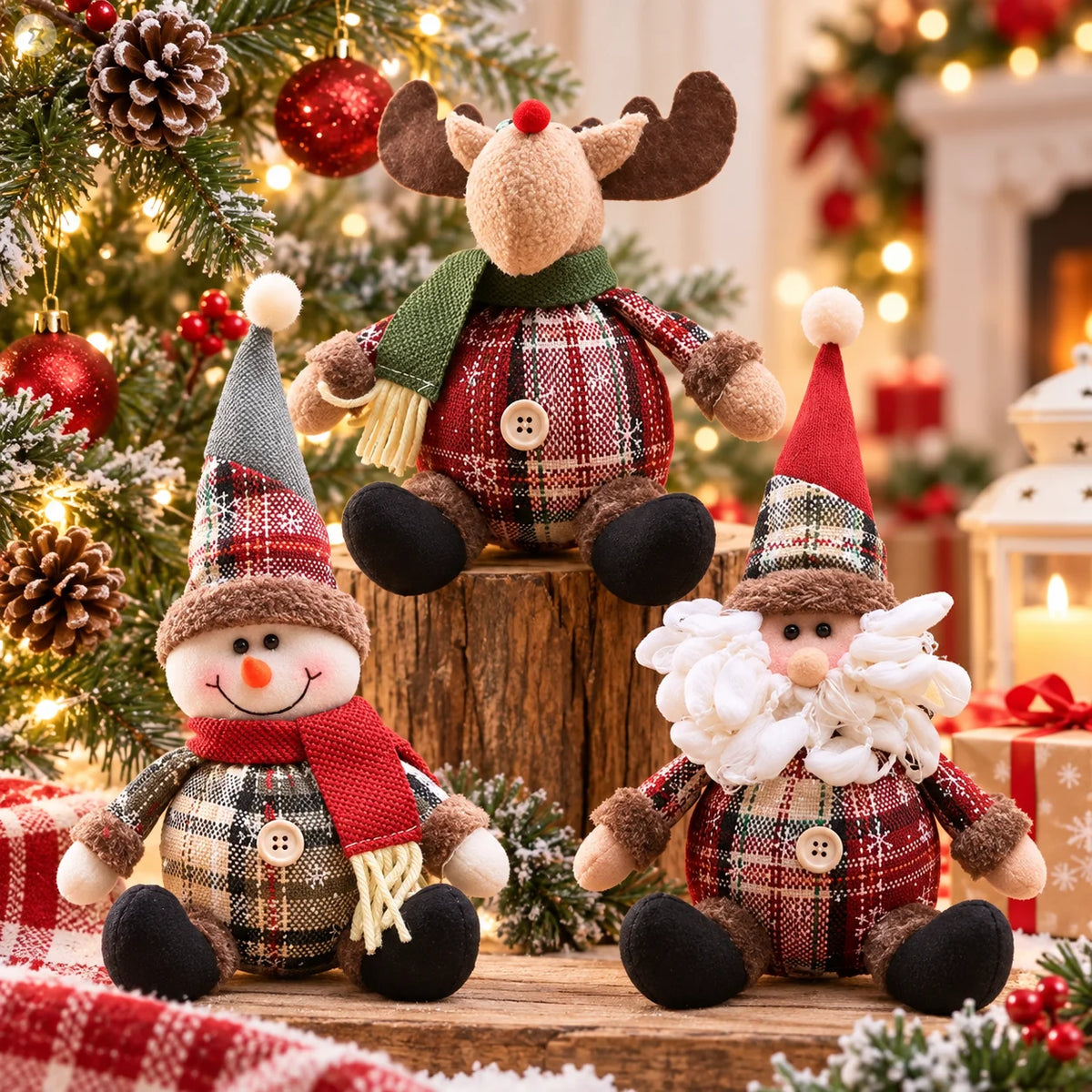 Christmas Plush Dolls – Reindeer, Santa & Snowman Holiday Character Figures