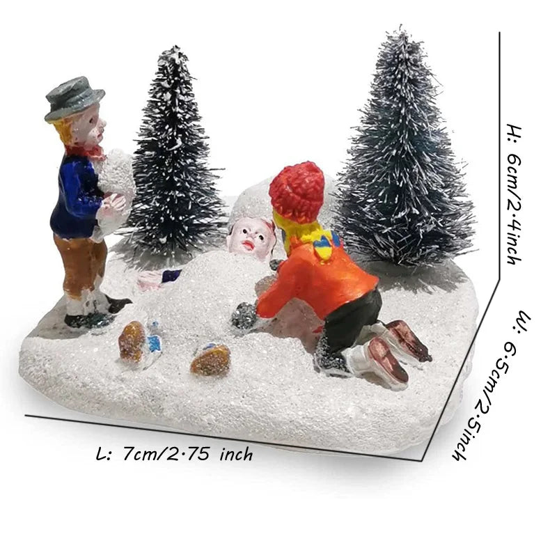 Christmas Village Figurines – Hand-Painted Resin Kids & Santa Scene Accessories