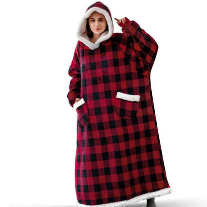 Suer Long Flannel Sherpa Wearable Blanket Winter Warm Blanket with Sleeves Hoodie Sweatshirts Oversized  TV Blanket Pullover