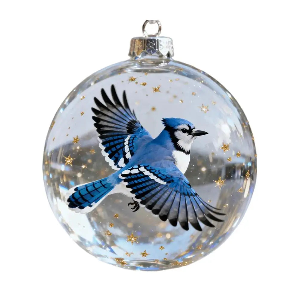 Crystal Clear Cardinal Bird Ball Ornament — 3D Nature Holiday Tree Decor