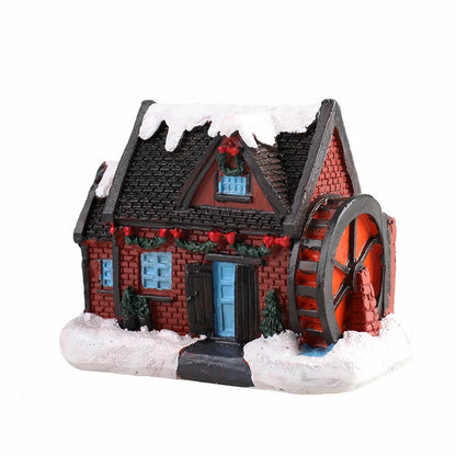 Christmas Resin Miniature House Ornament – Xmas Village Tabletop Figurine Décor