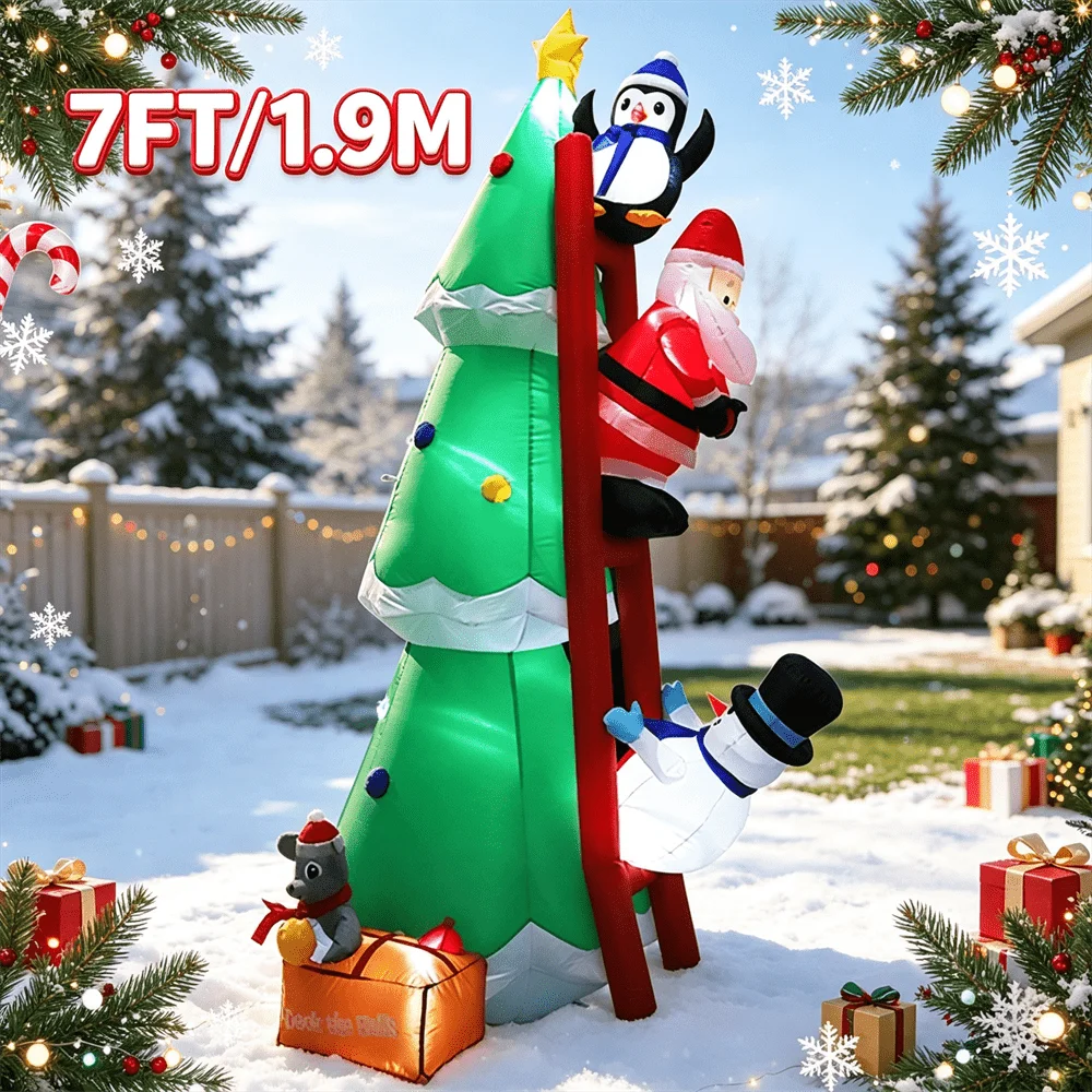 Christmas Inflatable 7FT Santa Claus Climbing Tree – Lighted Outdoor Yard Decor