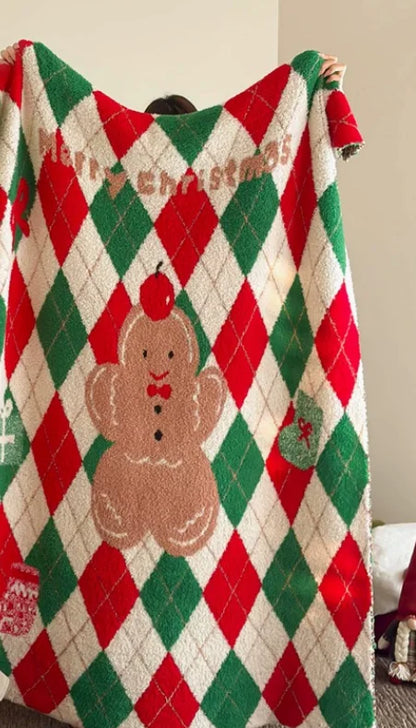 Red Green Christmas Plaid Sherpa Throw Blanket, Buffalo Tartan Check Pattern Warm Blanket, Xmas Holiday Home Decor Cozy Blanket