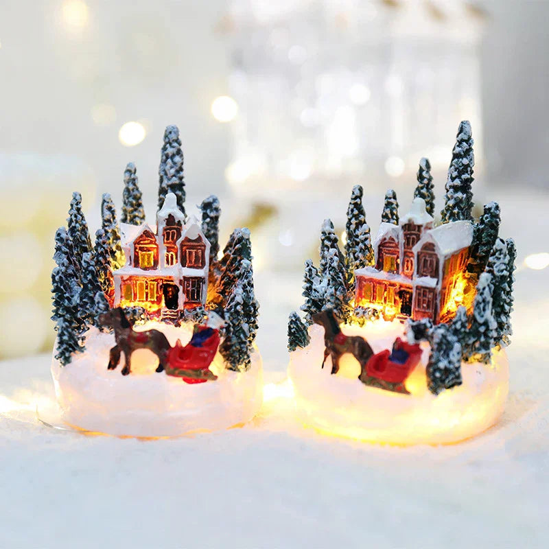 Christmas LED Resin Ornament – Santa Castle & Snow House Light-Up Figurine